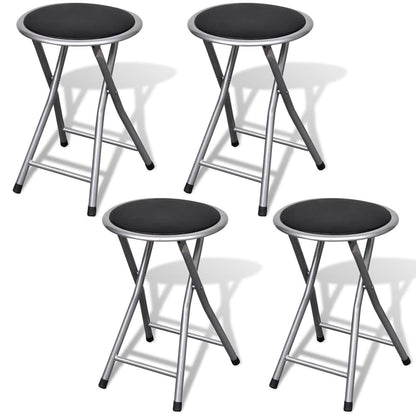 Stool Set of 4 Black, Silver Steel frame, PU leather seat