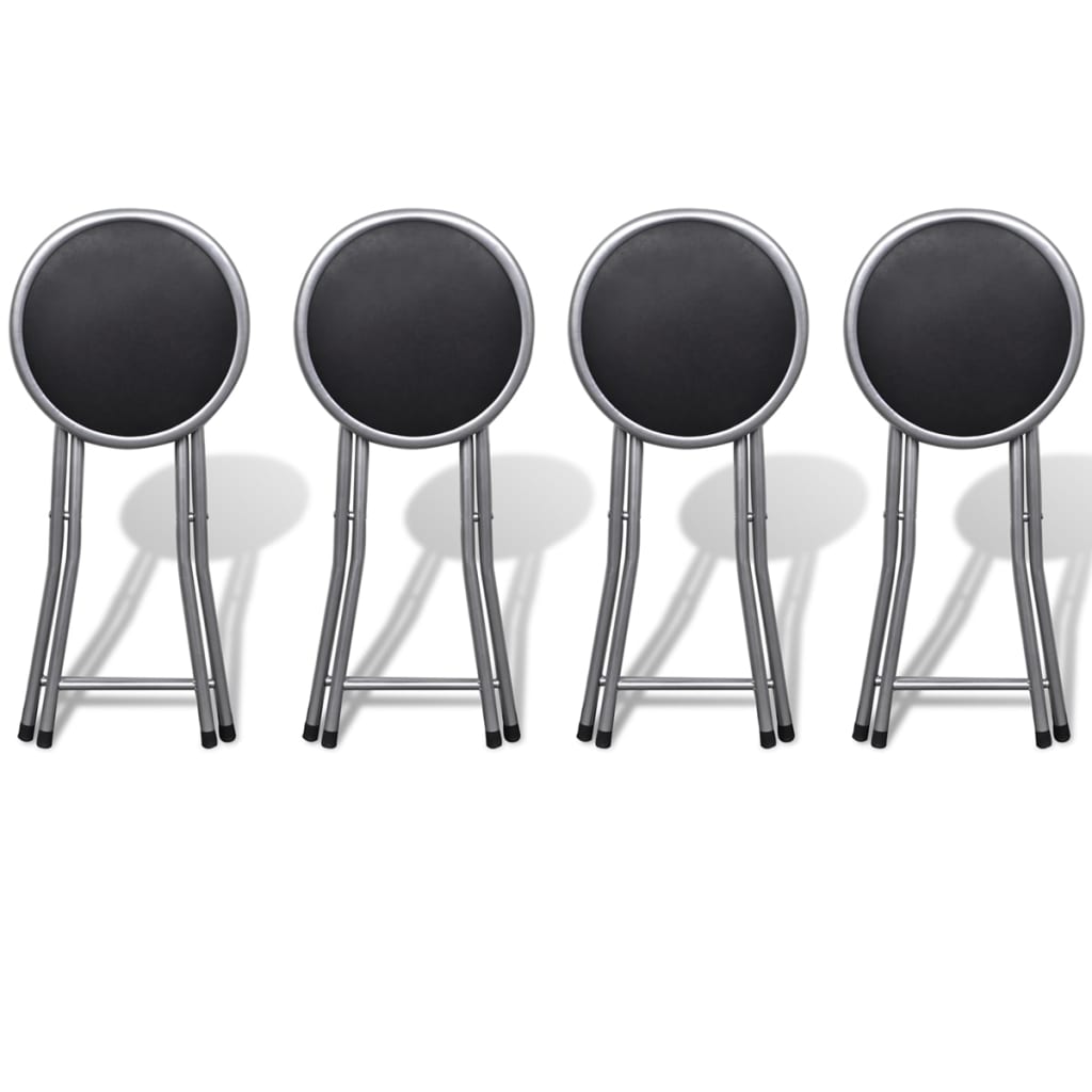 Stool Set of 4 Black, Silver Steel frame, PU leather seat