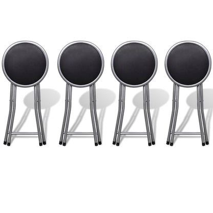 Stool Set of 4 Black, Silver Steel frame, PU leather seat