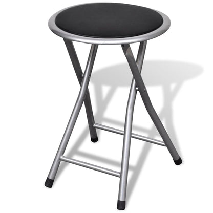 Stool Set of 4 Black, Silver Steel frame, PU leather seat