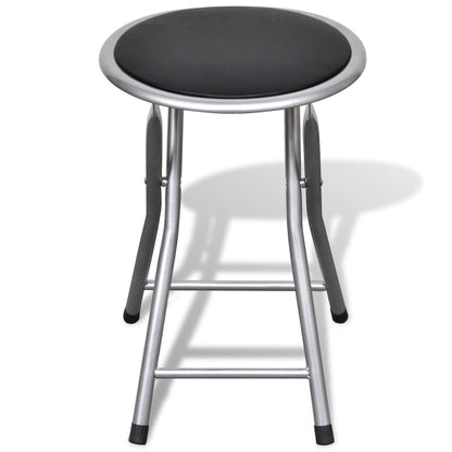 Stool Set of 4 Black, Silver Steel frame, PU leather seat