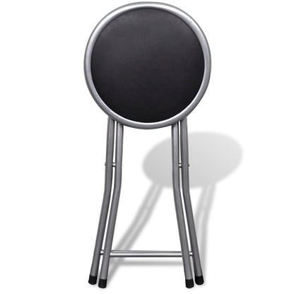 Stool Set of 4 Black, Silver Steel frame, PU leather seat