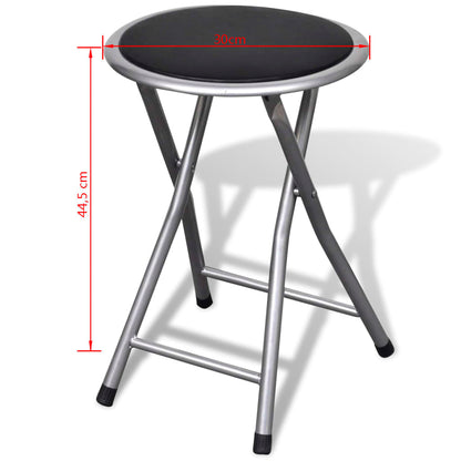 Stool Set of 4 Black, Silver Steel frame, PU leather seat