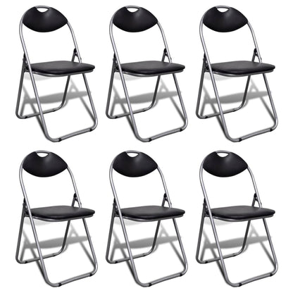 Chair Set of 6 Black Faux Leather, Steel Standard Foldable