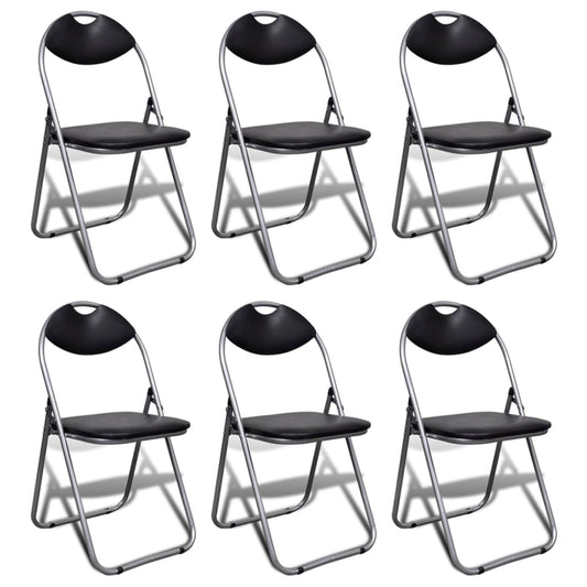 Chair Set of 6 Black Faux Leather, Steel Standard Foldable