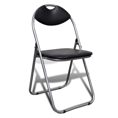 Chair Set of 6 Black Faux Leather, Steel Standard Foldable