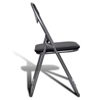 Chair Set of 6 Black Faux Leather, Steel Standard Foldable