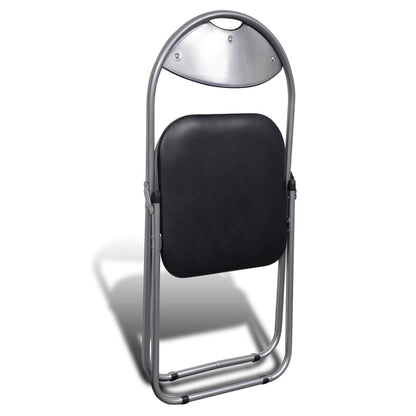 Chair Set of 6 Black Faux Leather, Steel Standard Foldable