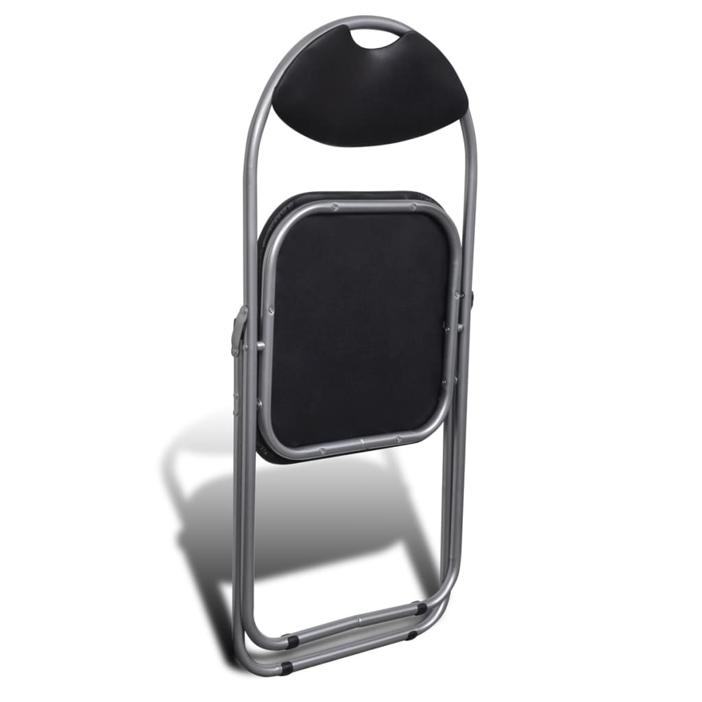 Chair Set of 6 Black Faux Leather, Steel Standard Foldable