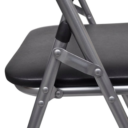 Chair Set of 6 Black Faux Leather, Steel Standard Foldable