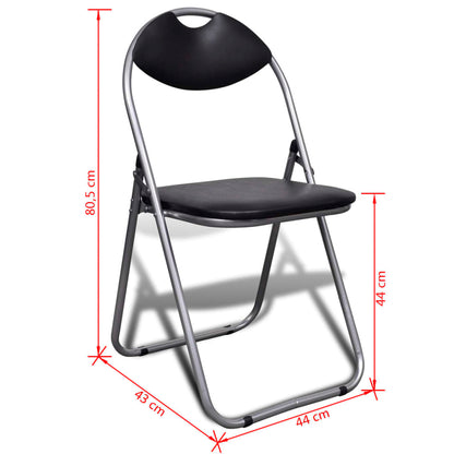 Chair Set of 6 Black Faux Leather, Steel Standard Foldable