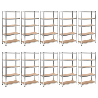 5-Layer Heavy-duty Shelves 10 pcs Silver Steel&Engineered Wood