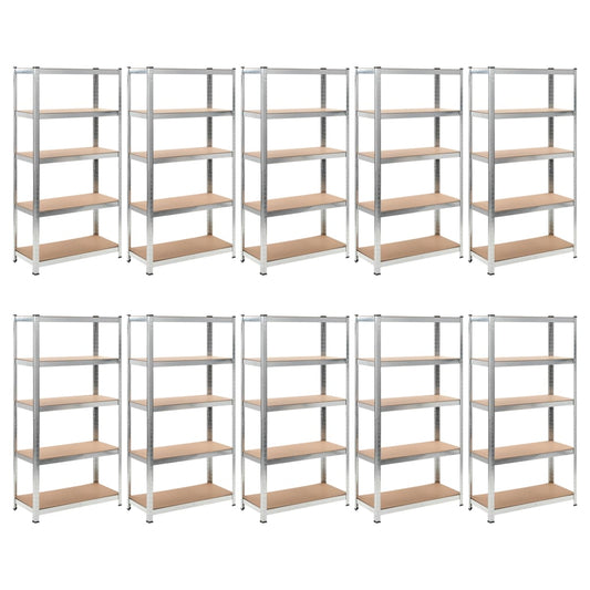 5-Layer Heavy-duty Shelves 10 pcs Silver Steel&Engineered Wood