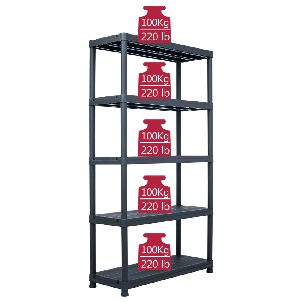 Storage Shelf Rack Black 1102.3 lb 39.4"x15.7"x70.9" Plastic