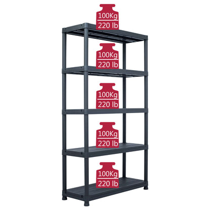 Storage Shelf Rack Black 1102.3 lb 39.4"x15.7"x70.9" Plastic