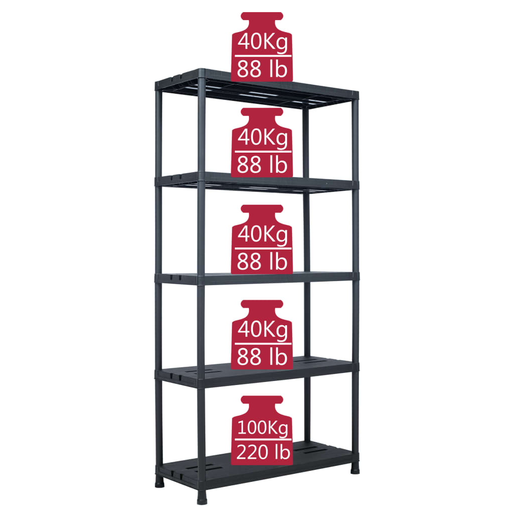 Storage Shelf Rack Black 573.2 lb 35.4"x15.7"x70.9" Plastic