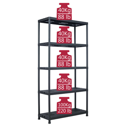 Storage Shelf Rack Black 573.2 lb 35.4"x15.7"x70.9" Plastic