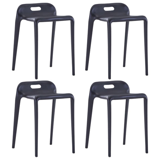 Stool Set of 4 Black Polypropylene Compact size Stackable