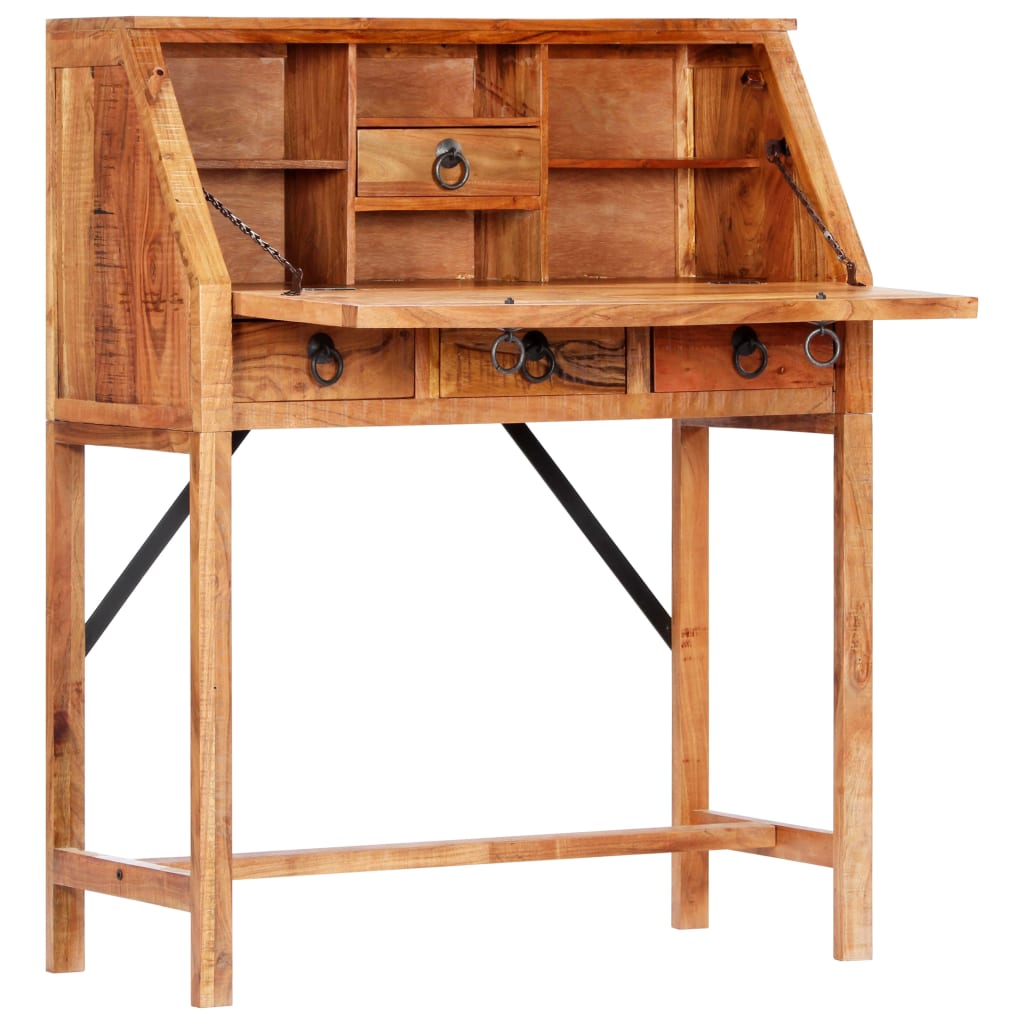 Writing Desk Brown Solid Acacia wood Medium Desk Rectangular