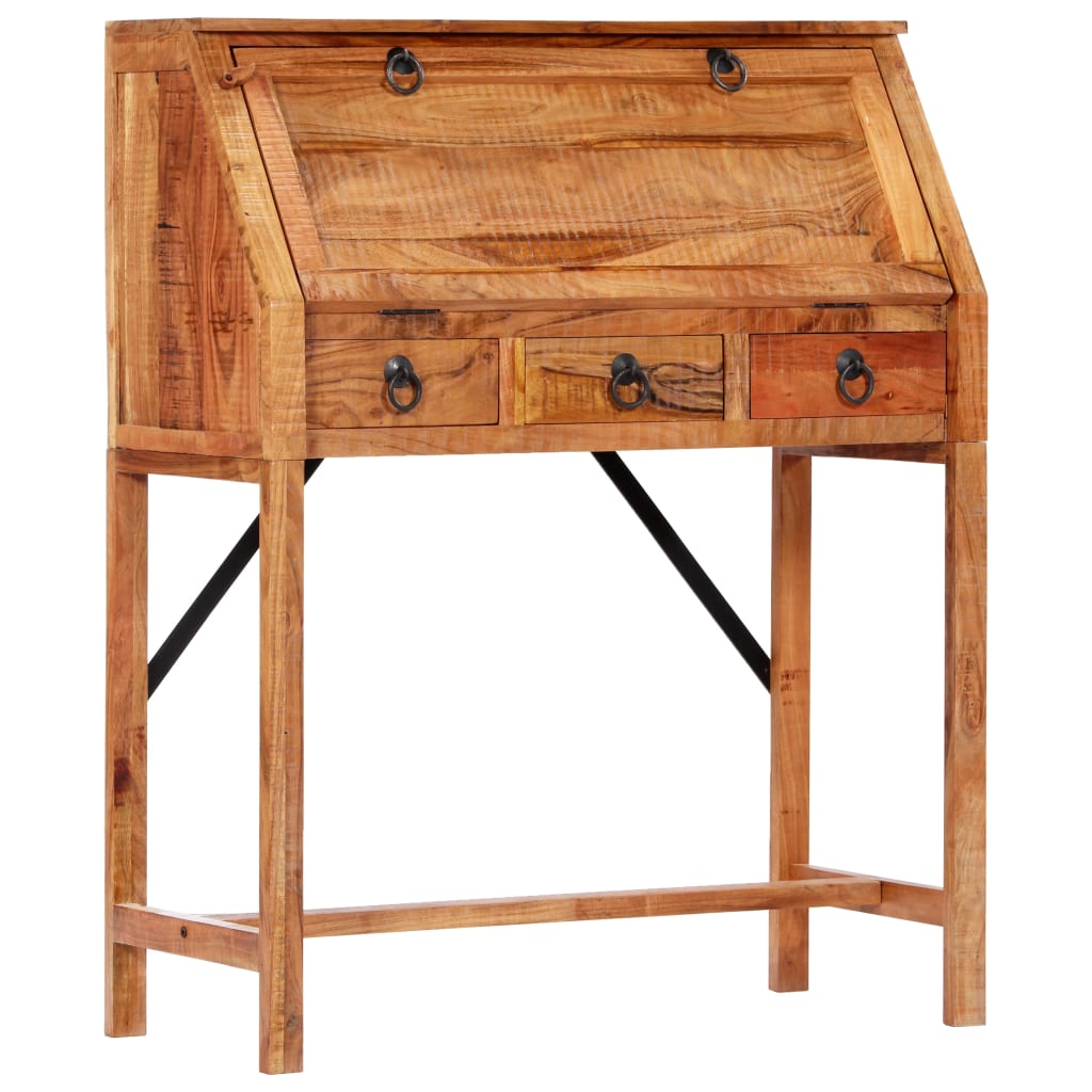 Writing Desk Brown Solid Acacia wood Medium Desk Rectangular