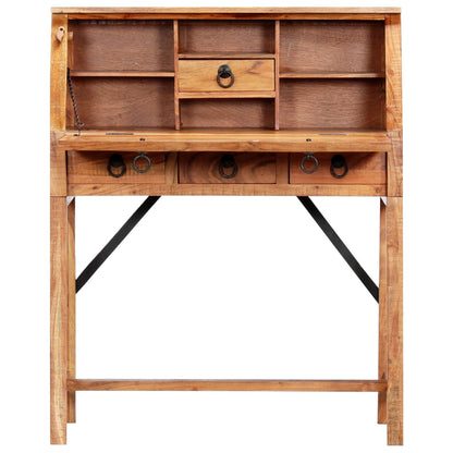 Writing Desk Brown Solid Acacia wood Medium Desk Rectangular