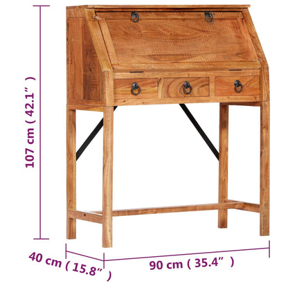 Writing Desk Brown Solid Acacia wood Medium Desk Rectangular