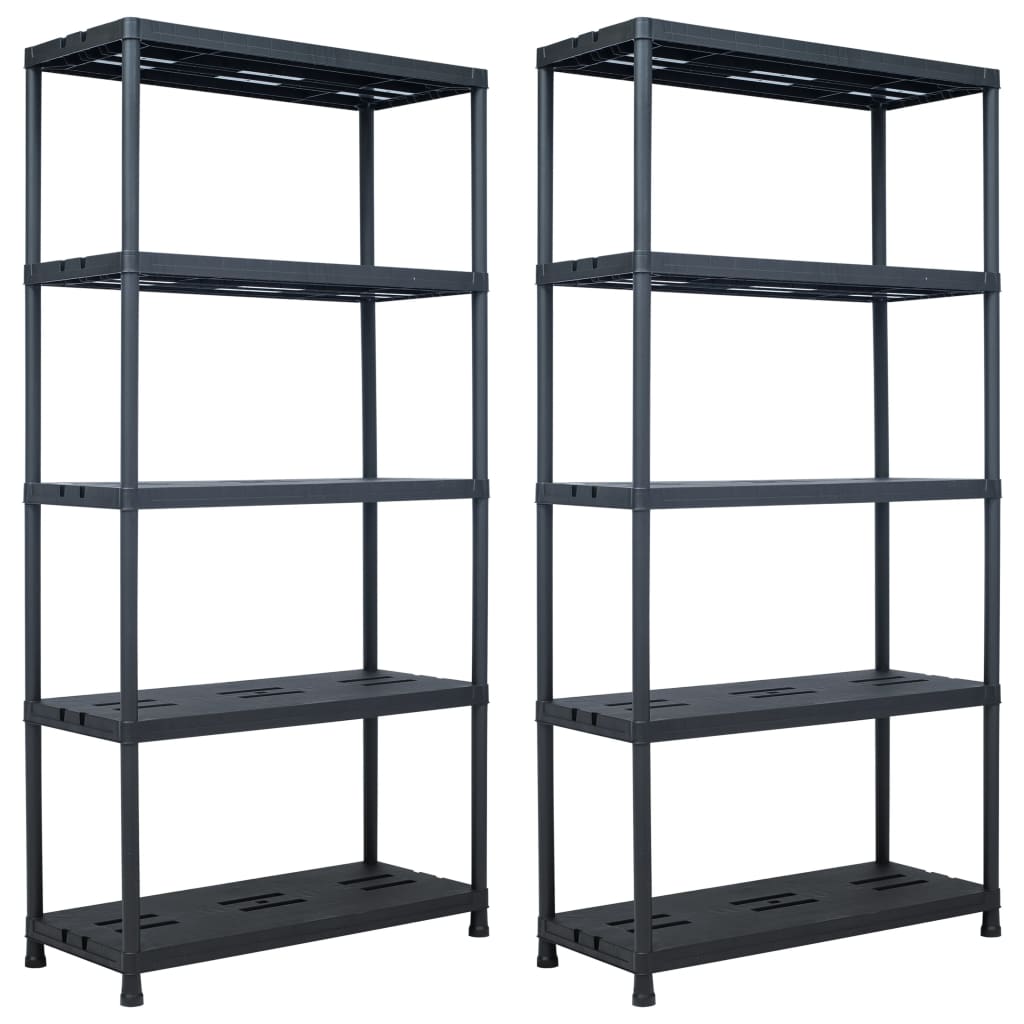 Storage Shelf Racks 2 pcs Black 573.2 lb 35.4"x15.7"x70.9" Plastic