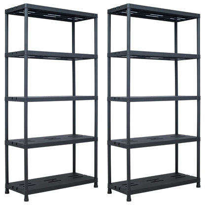 Storage Shelf Racks 2 pcs Black 573.2 lb 35.4"x15.7"x70.9" Plastic