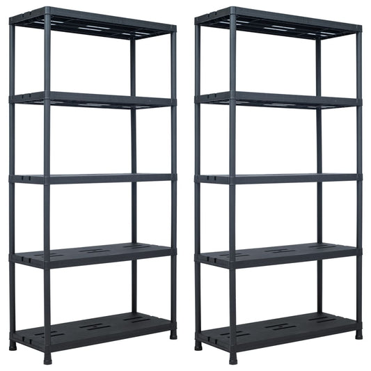 Storage Shelf Racks 2 pcs Black 573.2 lb 35.4"x15.7"x70.9" Plastic