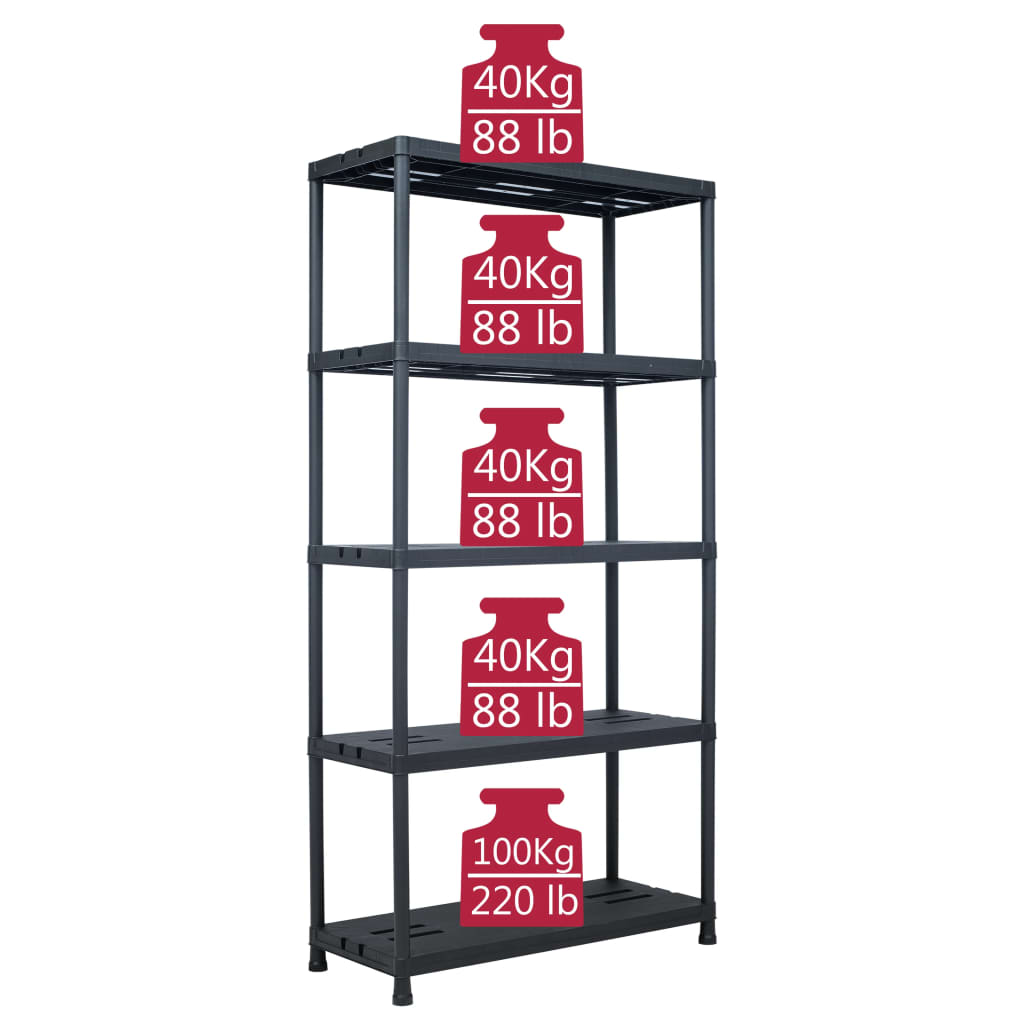 Storage Shelf Racks 2 pcs Black 573.2 lb 35.4"x15.7"x70.9" Plastic
