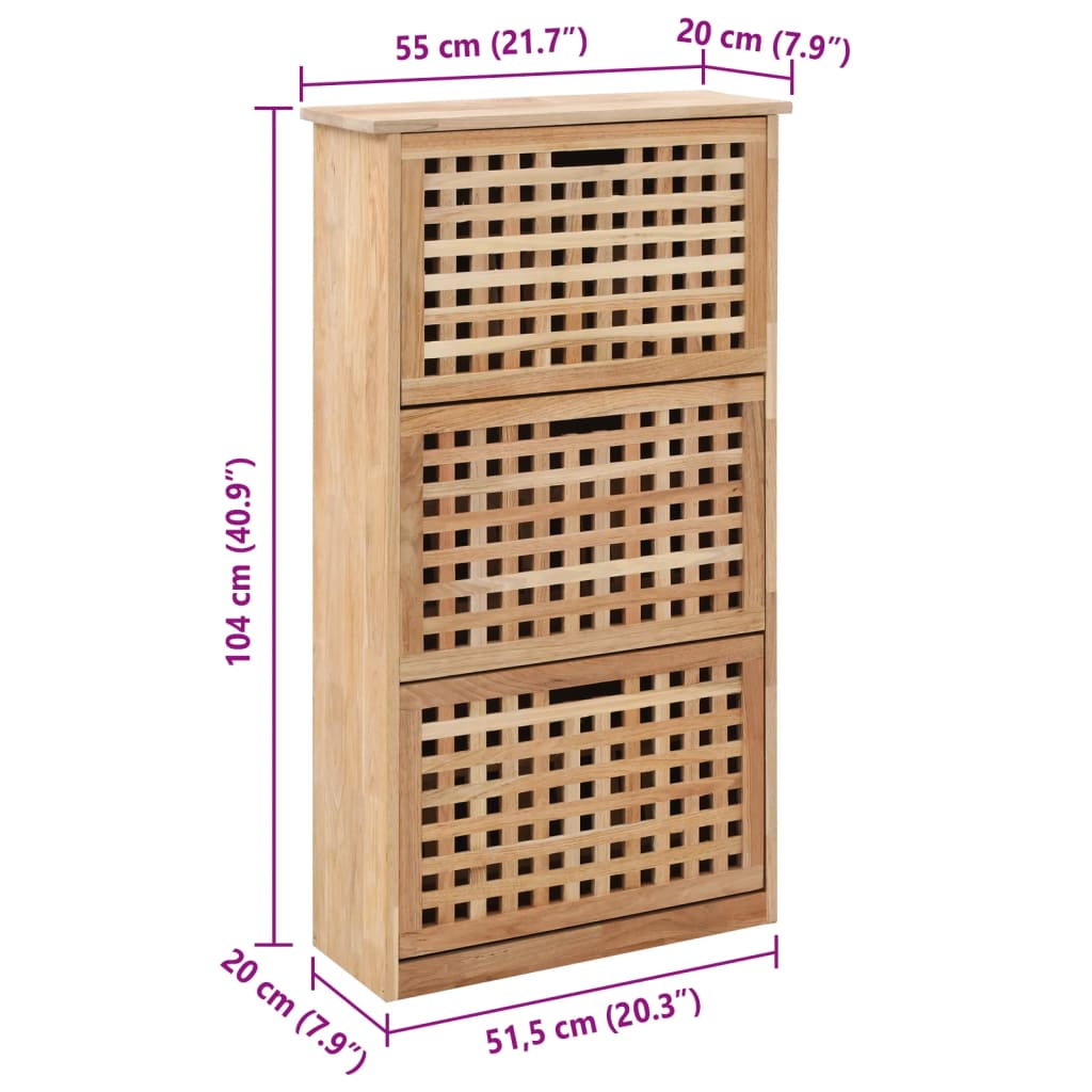Shoe Storage Cabinet 21.7x7.9x40.9" Solid Walnut Wood