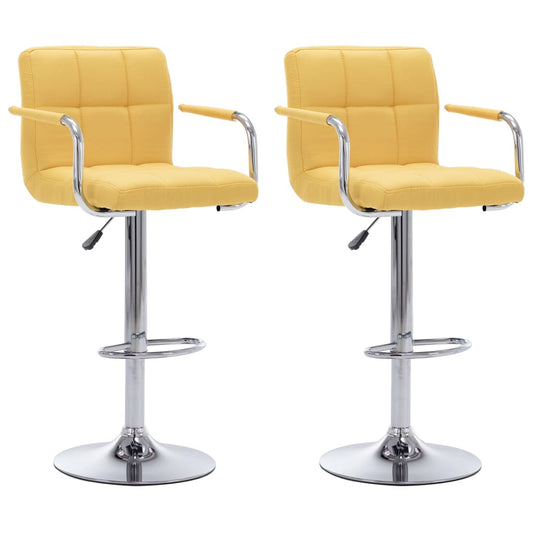 Bar Chair Set of 2 Yellow Chrome-plated steel and fabric