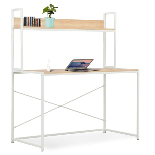 Computer Desk White and Oak Engineered wood and powder-coated metal