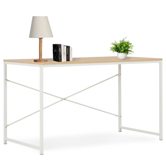 Computer Desk White and Oak Engineered Wood and Powder-Coated Metal
