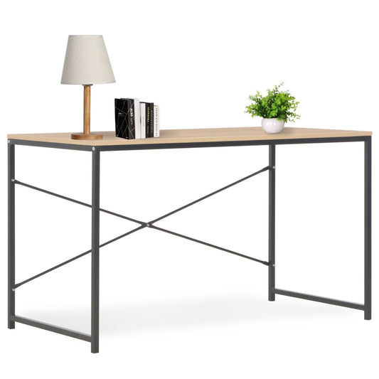 Computer Desk Black and Oak Engineered Wood, Powder-Coated Metal