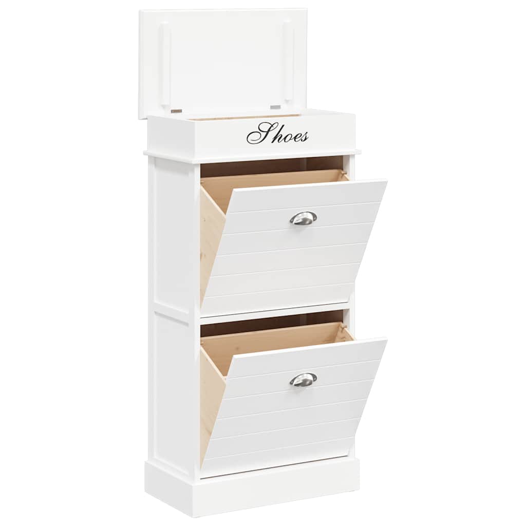 Shoe Cabinet White 19.7x11.0x38.6" Paulownia Wood