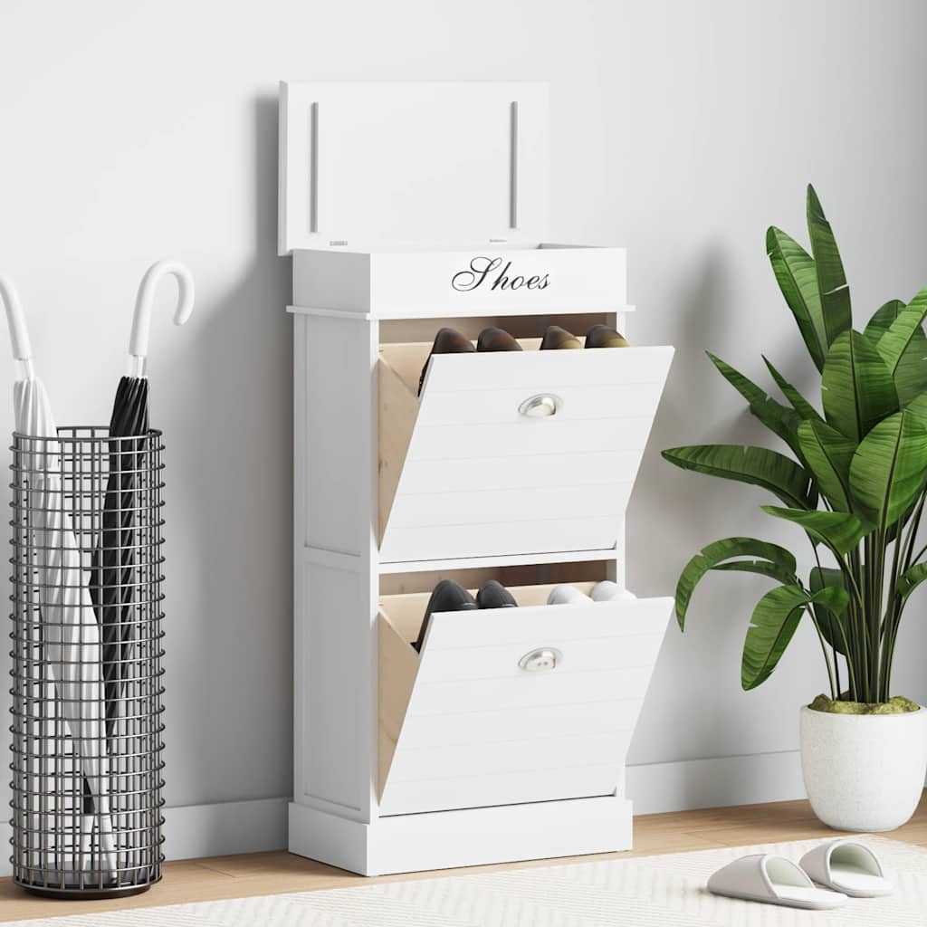 Shoe Cabinet White 19.7x11.0x38.6" Paulownia Wood