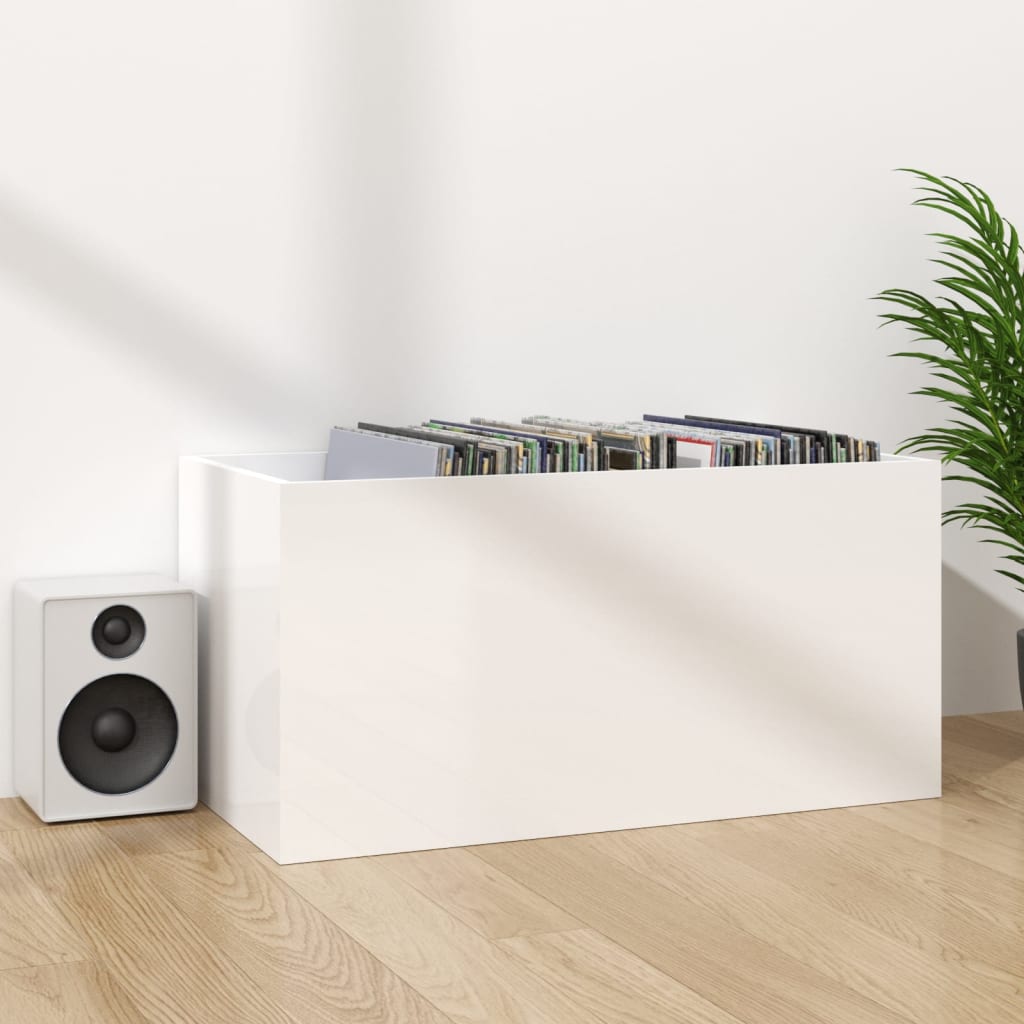 Vinyl Storage Box High Gloss White 28.0x13.4x14.2" Engineered Wood