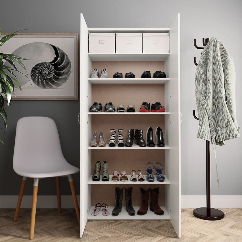 Shoe Cabinet White 31.5"x14"x70.9" Engineered Wood