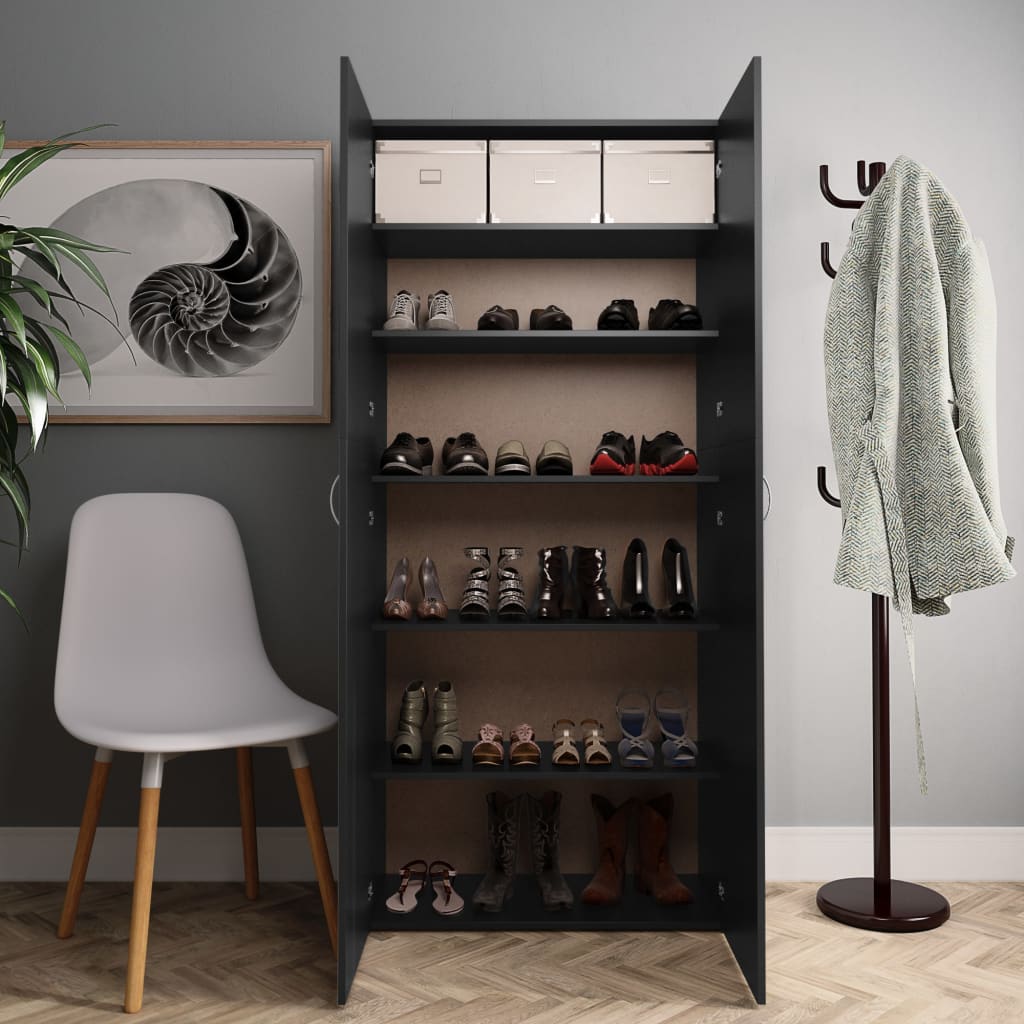 Shoe Cabinet Black 31.5"x14"x70.9" Engineered Wood