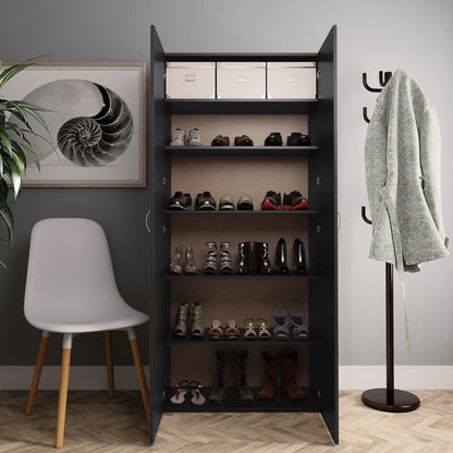 Shoe Cabinet Black 31.5"x14"x70.9" Engineered Wood