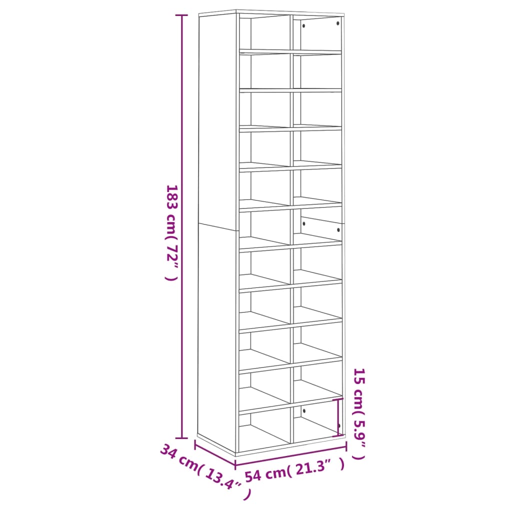 Shoe Cabinet Concrete Grey 21.3x13.4x72.0" Engineered Wood