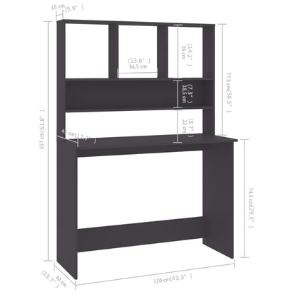 Desk with Shelves Gray 43.3"x17.7"x61.8" Engineered Wood