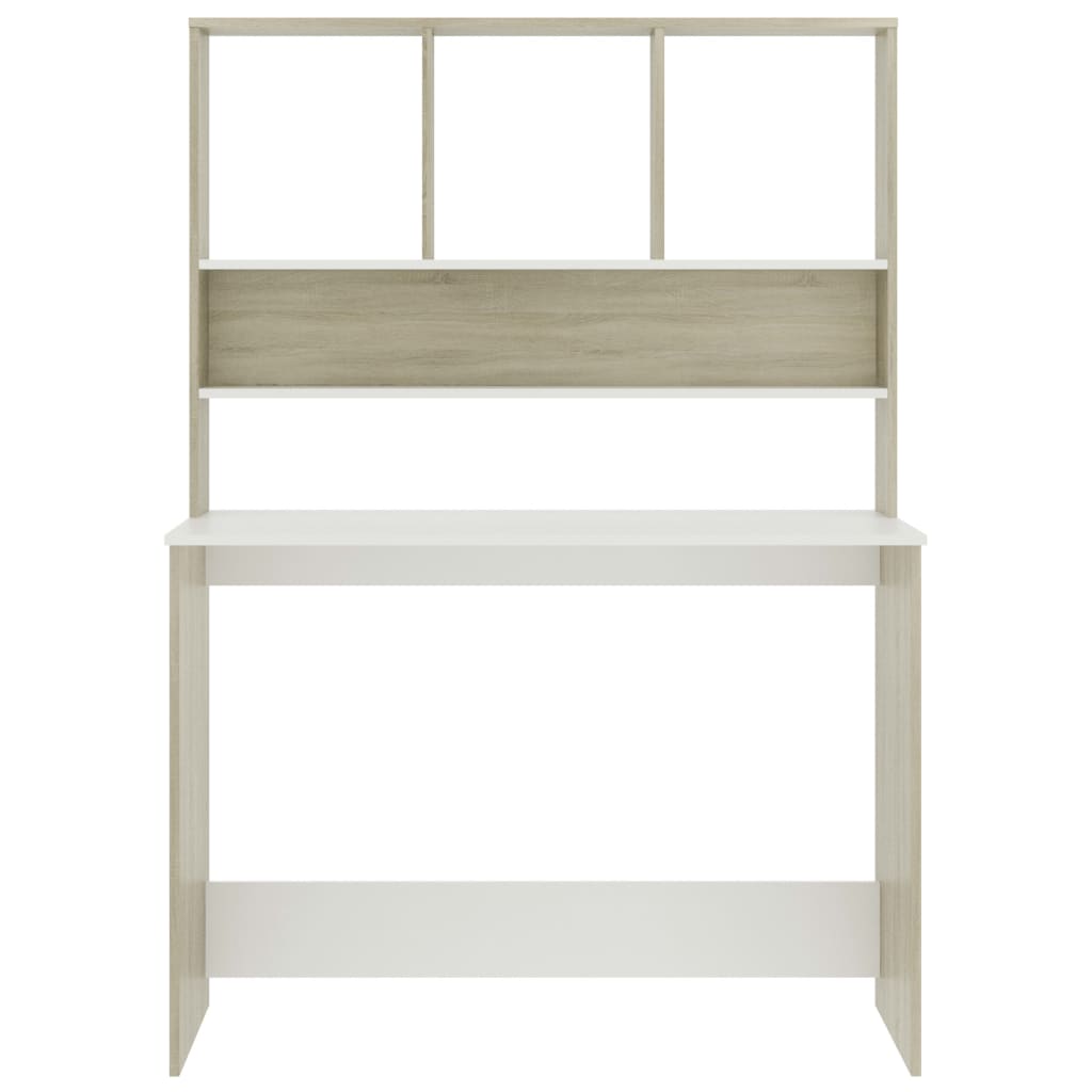 Desk with Shelves White and Sonoma Oak 43.3"x17.7"x61.8" Engineered Wood