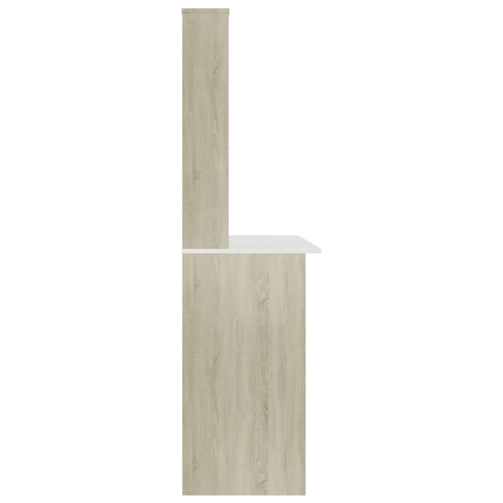 Desk with Shelves White and Sonoma Oak 43.3"x17.7"x61.8" Engineered Wood