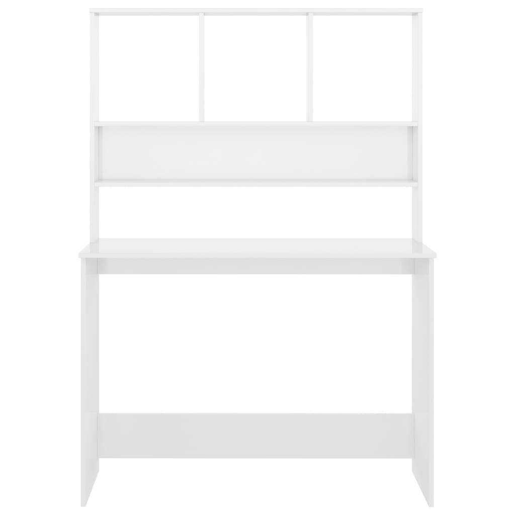Desk with Shelves High Gloss White 43.3" x 17.7" x 61.8" Engineered Wood
