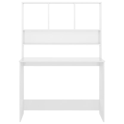 Desk with Shelves High Gloss White 43.3" x 17.7" x 61.8" Engineered Wood