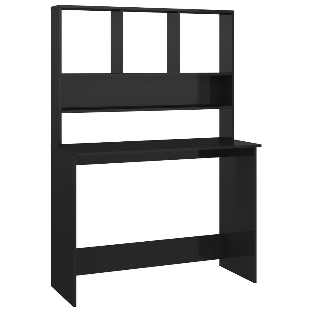 Desk with Shelves High Gloss Black 43.3" x 17.7" x 61.8" Engineered Wood
