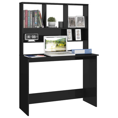 Desk with Shelves High Gloss Black 43.3" x 17.7" x 61.8" Engineered Wood