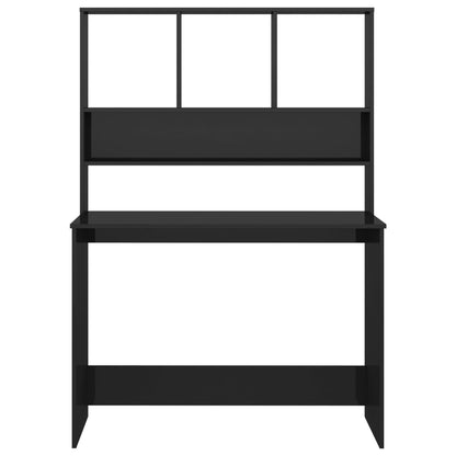 Desk with Shelves High Gloss Black 43.3" x 17.7" x 61.8" Engineered Wood